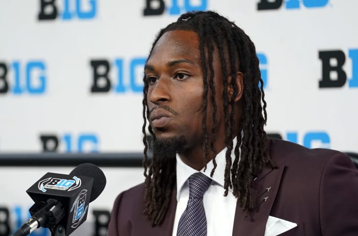 Cam Jones talks at Big Ten Football Media Days.